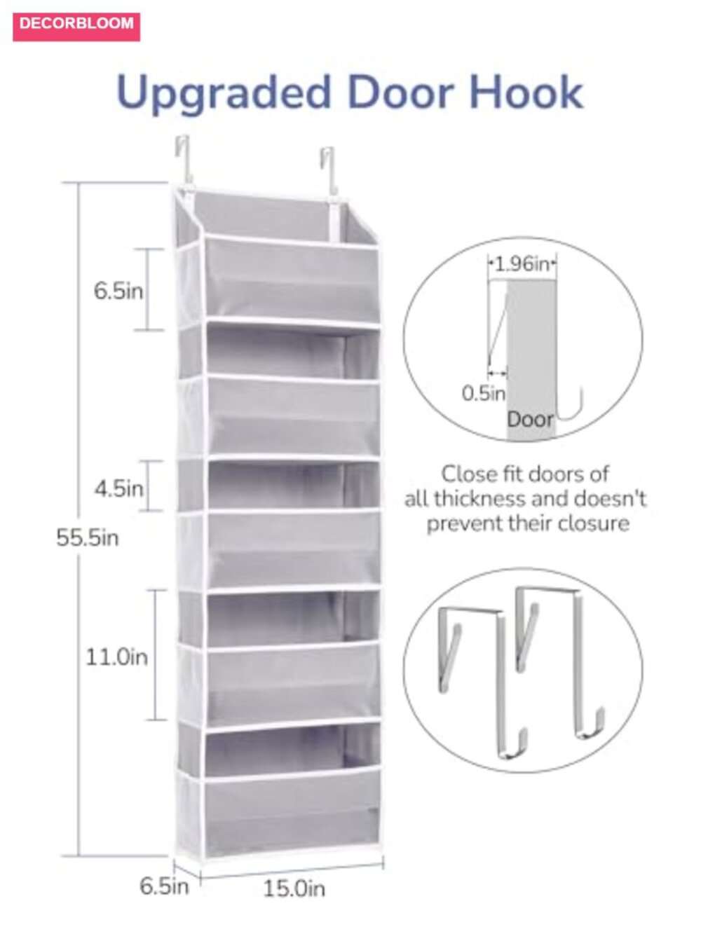 5-Layer Over Door Storage Organizer with Mesh Pockets, Clear Windows, 44 lbs - Picture 6 of 6
